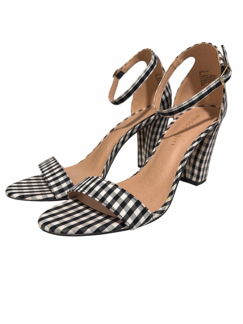 Madden Girl Black & White Gingham Ankle-Strap Block Heel